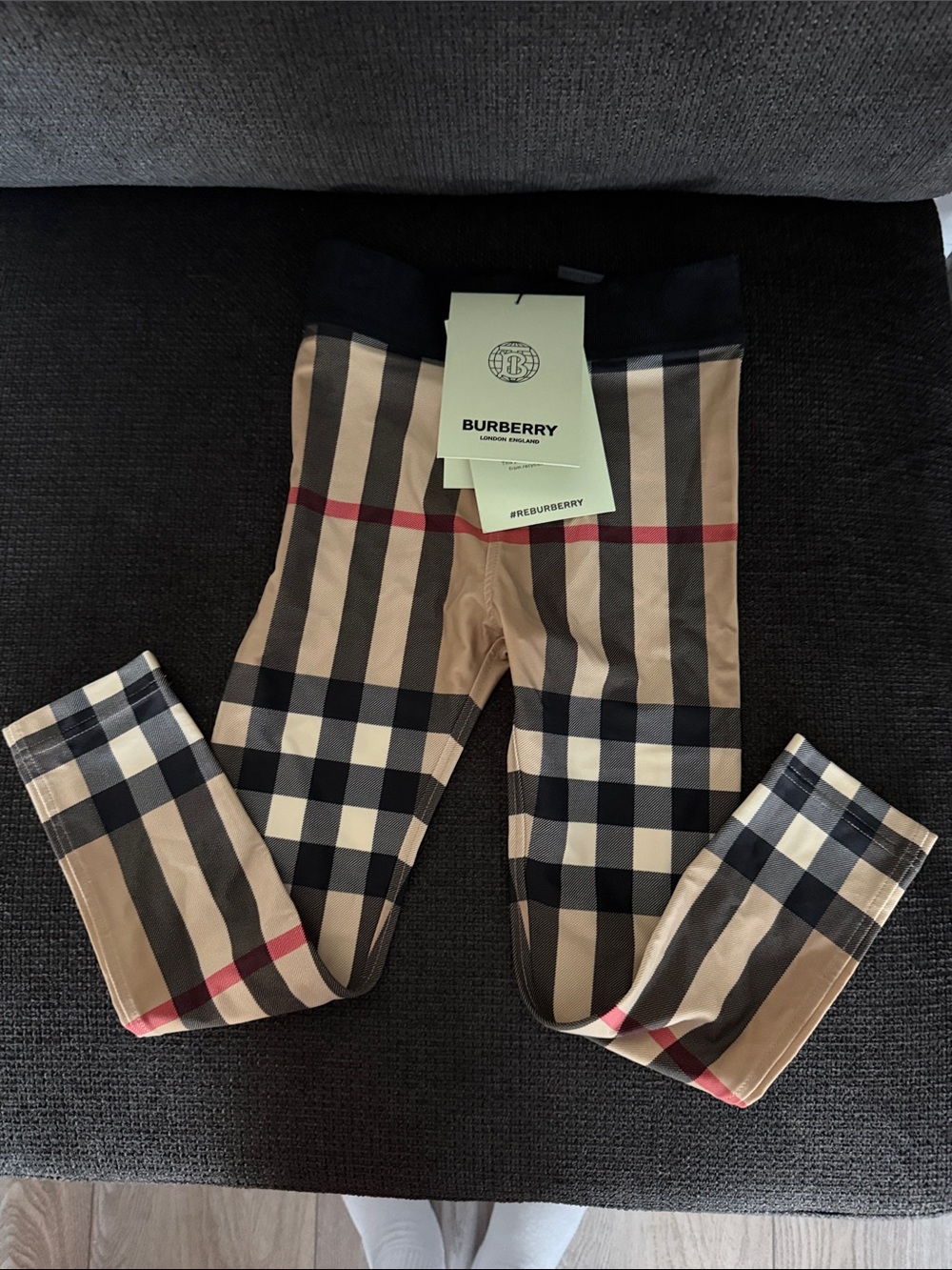 Burberry Kids Classic Check Leggings in Beige, Black & Red